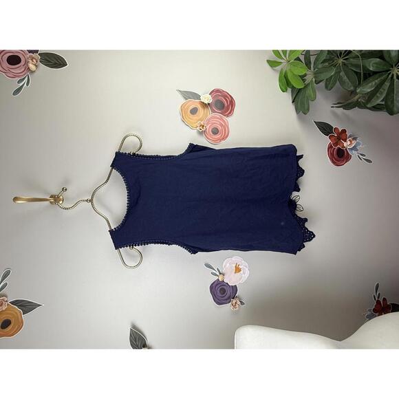 Porridge by Anthopologie Navy Scalloped Hem Sleeveless Tank - Size - Small - Picture 3 of 5